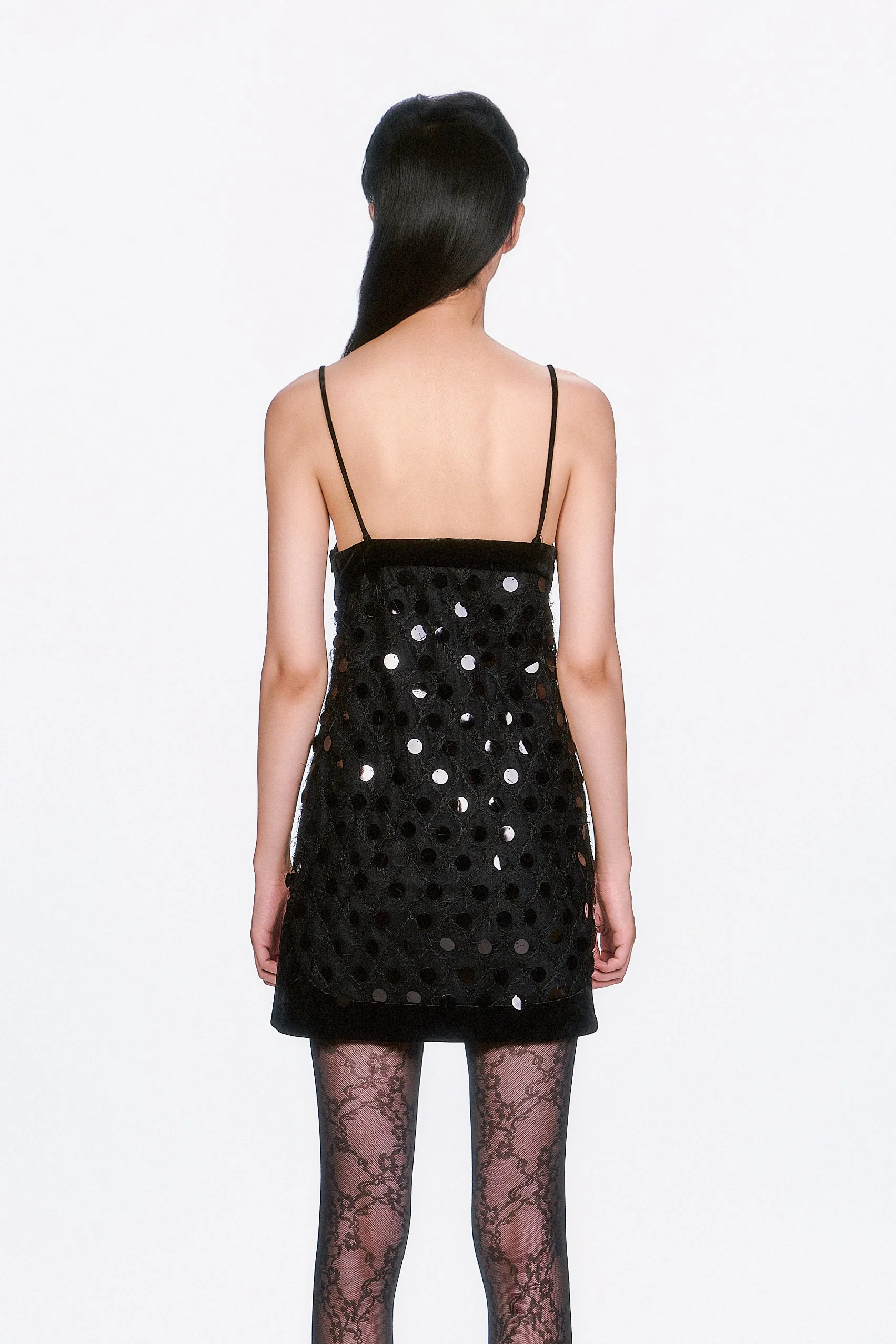 Mesh Paillettes Mini Dress - Image 5